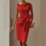 Women’s Sleek Sleeveless Midi Dress with Oversized Side Bow Detail