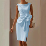 Women’s Sleek Sleeveless Midi Dress with Oversized Side Bow Detail