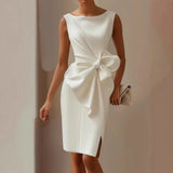 Women’s Sleek Sleeveless Midi Dress with Oversized Side Bow Detail